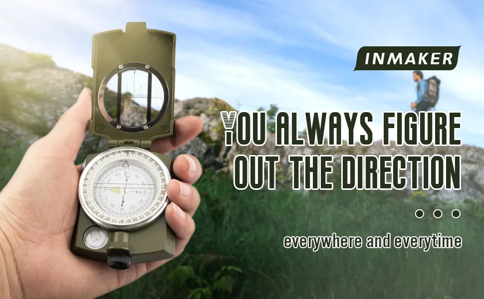 INMAKER Compass, Compass Hiking with Survival Whistle, Luminous Compass Gift for Kids, Apply to Outdoor Survival, Camping and Navigation Single Green - compass