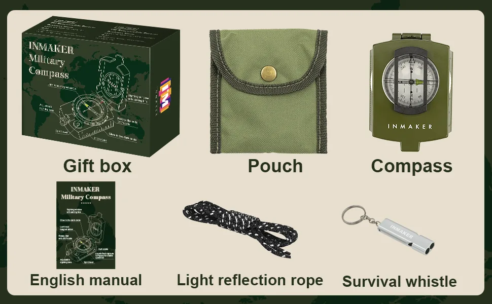 INMAKER Compass, Compass Hiking with Survival Whistle, Luminous Compass Gift for Kids, Apply to Outdoor Survival, Camping and Navigation Single Green - hiking compass