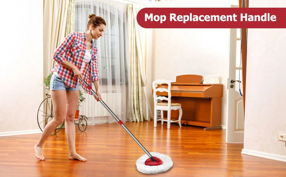 Qulable Spin Mop Replacement Handle - 4-Section 30" to 58" Mop Handle Replacement Stick Compatible with O-Ceda Spin Mop, EasyWring Mop Handle for Floor Cleaning Mop Handle - Red - mop replace handle
