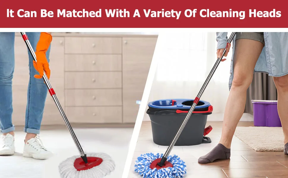 Qulable Spin Mop Replacement Handle - 4-Section 30" to 58" Mop Handle Replacement Stick Compatible with O-Ceda Spin Mop, EasyWring Mop Handle for Floor Cleaning Mop Handle - Red - mop replace handle