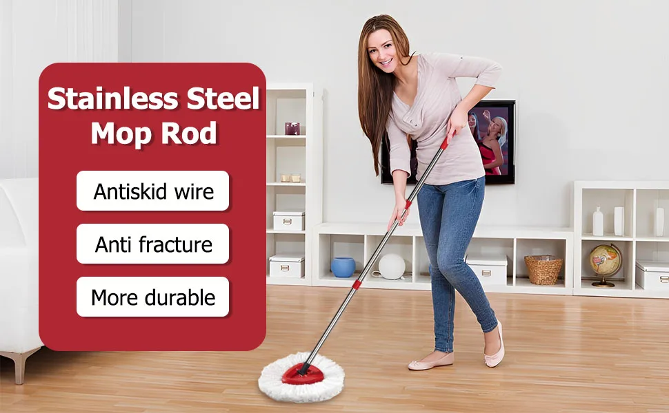 Qulable Spin Mop Replacement Handle - 4-Section 30" to 58" Mop Handle Replacement Stick Compatible with O-Ceda Spin Mop, EasyWring Mop Handle for Floor Cleaning Mop Handle - Red - mop replace handle
