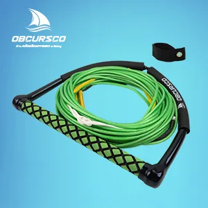 Obcursco 75 ft Wakeboard Rope, 4 Section Dyneema Watersport Rope with EVA Handle for Wakeboard, Water Ski and Kneeboard Green and Black - Obcursco