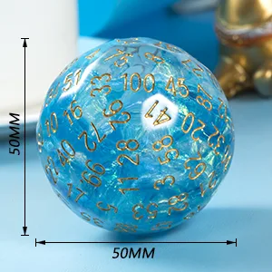 DNDND Resin D100 Dice Light Blue100 Sided Dice with Foil Paper Inside with Translucent Organza Bag for Dungeon and Dragons - d100 50mm