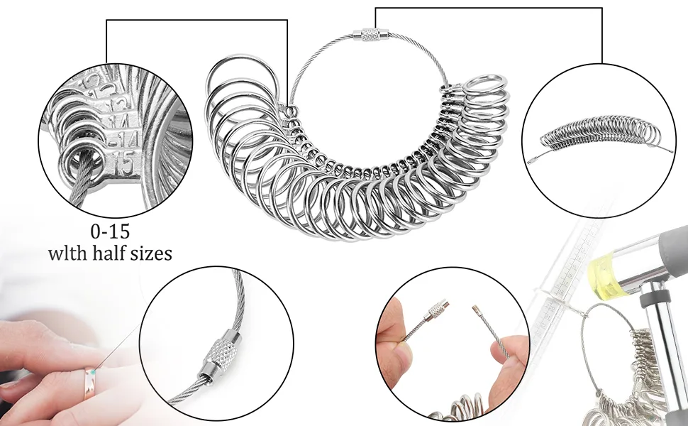 Accmor Ring Sizer Tool Including Ring Mandrel & Ring Sizer Guage, 4 Sizes Ring Measurement Stick Metal Mandrel & Finger Sizing Measuring Tool Set for Jewelry Making Measuring Silver Mandrel, Silver Guage - product information 18