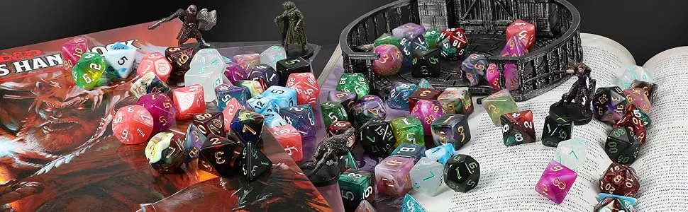 QMAY DND Dice Set -D&D Polyhedral Dice (7 Pcs) for Dungeons and Dragons (Pure Black) - 7 Pcs Dice