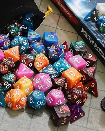 QMAY DND Dice Set -D&D Polyhedral Dice (7 Pcs) for Dungeons and Dragons (Pure Black) - Dnd dice