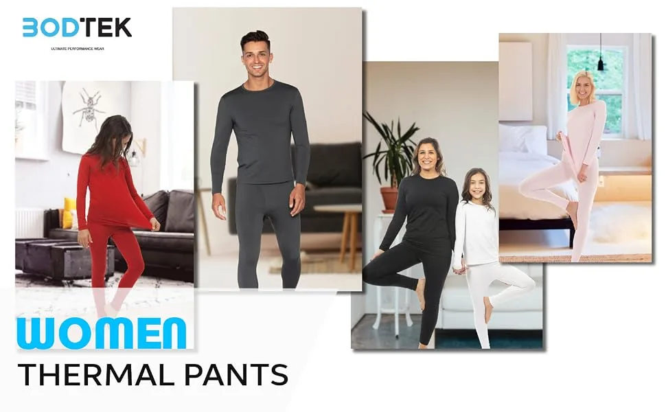 Bodtek Womens Thermal Underwear Pants Premium Long Johns Fleece Lined Base Layer Bottom Black Medium - Womens Thermal Pants
