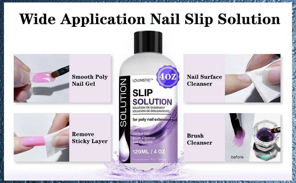 LOUINSTIC Polygel Slip Solution Liquid - 120ml Poly Nail Gel Slip Solutions Anti-stick Slip Solution for Polygels Nail colors - Slip Solution for Polygel