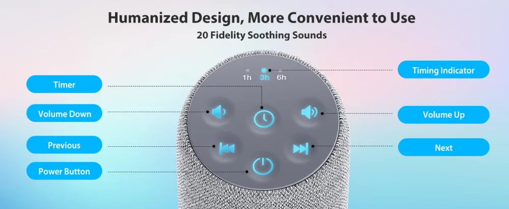 Jack & Rose White Noise Machine for Adults, Adults Sound Machine with Backlight Button & Fabric Design, Travel Sound Machine for Sleeping - product information 7