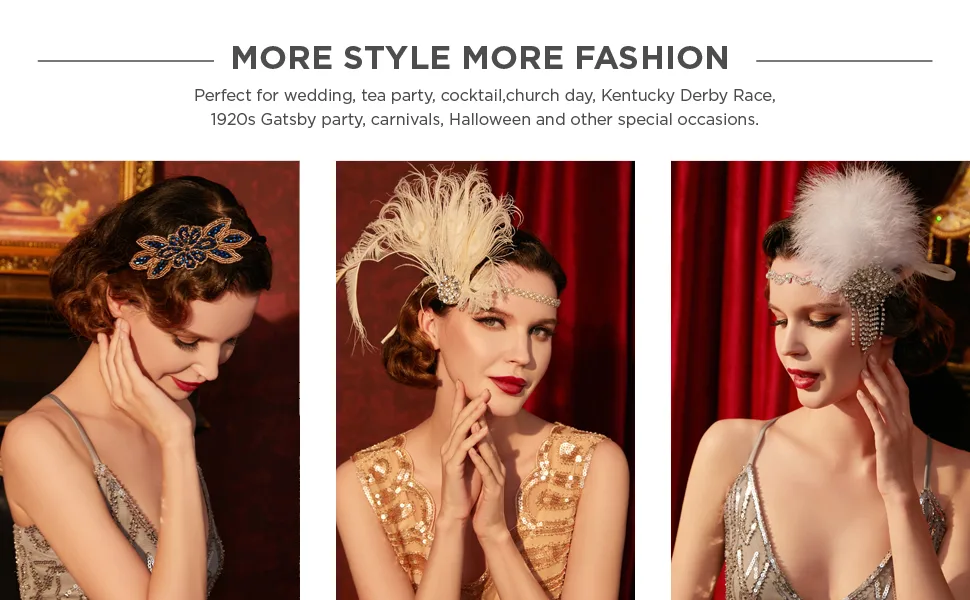 BABEYOND 1920s Flapper Headpiece Headband Great Gatsby Chain Headband for Women (Black) - product information 19