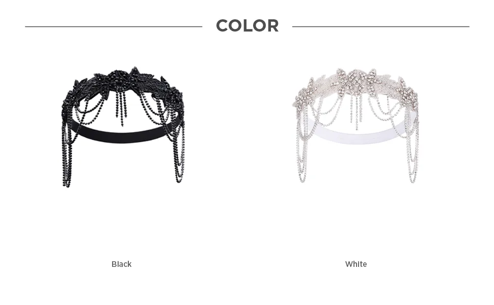 BABEYOND 1920s Flapper Headpiece Headband Great Gatsby Chain Headband for Women (Black) - product information 21