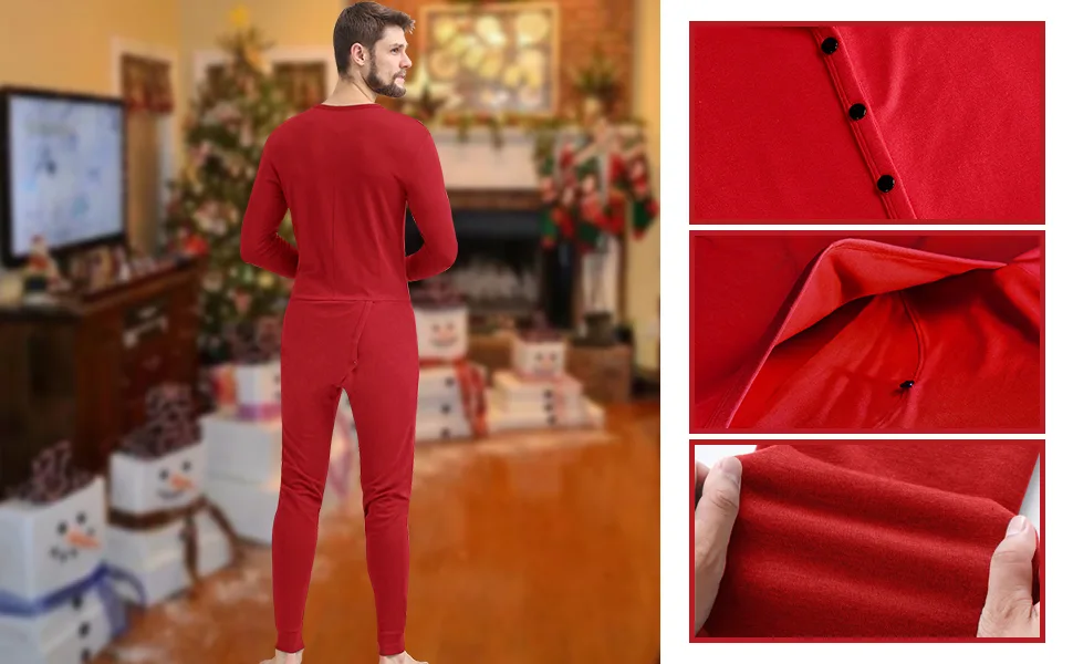 COLORFULLEAF Men's Cotton Thermal Underwear Union Suits Henley Onesies Base Layer Dark Grey Large - product information 4