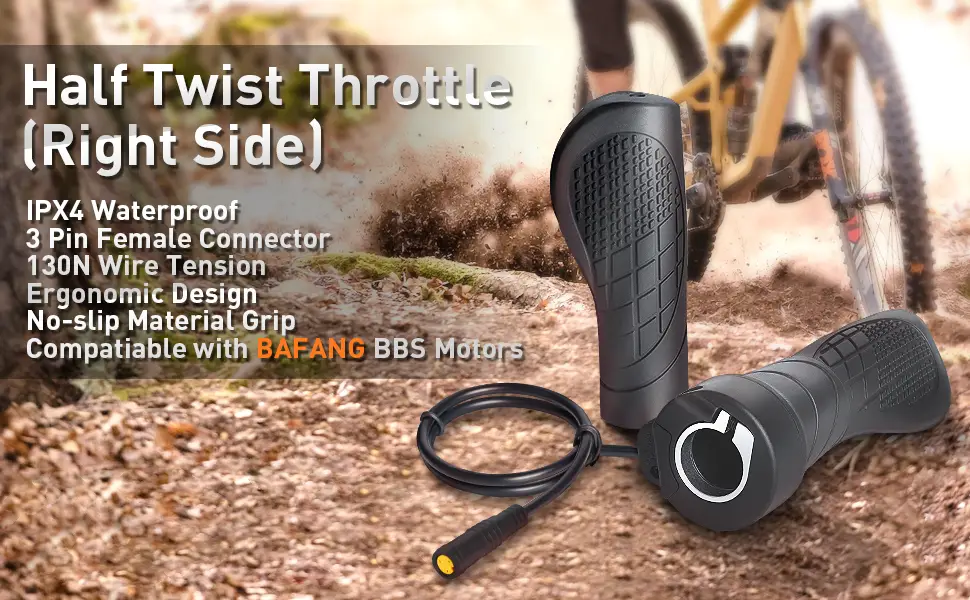 Half-Twist Throttle for Bafang 3 Pin Speed Throttle for BBS01B BBS02B BBSHD Mid Drive Motor eBike Conversion Kits E-Bike Twist Throttle with 17.7 inch Cable - half twist throttle
