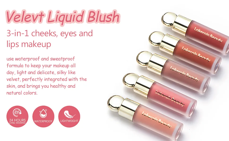 Liquid Blush, Soft Cream Blush Makeup, Lightweight & Natural Matte Appearance, Long Lasting All Day, Velvet Texture, Smooth and Delicate, for Cheeks Eyes Lips (#02-Lucky) - liquid blush