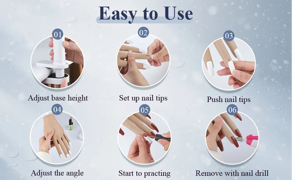 Practice Hand for Acrylic Nails, Nail Tips Never Fall Off, Flexible Hand Nails Practice, Fingers Never Break, Fake Nail Training Hand, Manicure Hand Practice with 100Pcs Nail Tips for Nails Practice - Flexible Hand Nails Practice