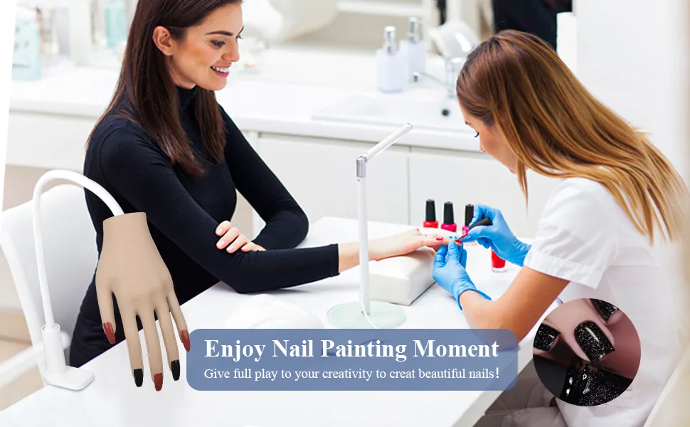 Practice Hand for Acrylic Nails, Nail Tips Never Fall Off, Flexible Hand Nails Practice, Fingers Never Break, Fake Nail Training Hand, Manicure Hand Practice with 100Pcs Nail Tips for Nails Practice - Manicure Hand Practice with 100Pcs Nail Tips
