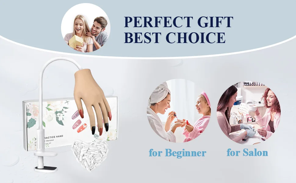 Practice Hand for Acrylic Nails, Nail Tips Never Fall Off, Flexible Hand Nails Practice, Fingers Never Break, Fake Nail Training Hand, Manicure Hand Practice with 100Pcs Nail Tips for Nails Practice - Practice Hand for Nail Technician and Beginner