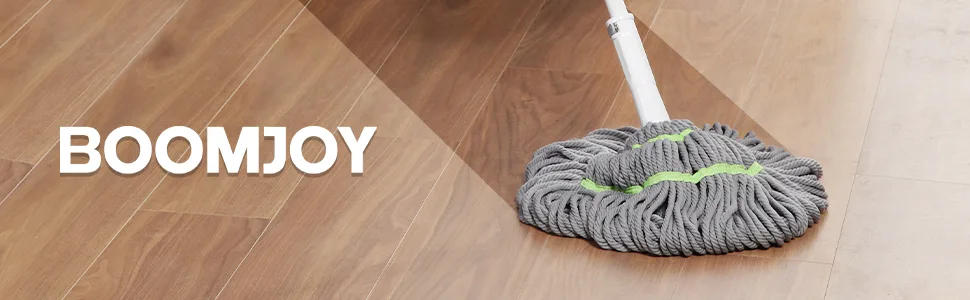 BOOMJOY Twist Mop, Self-Wringing Wet Mop for Floor Cleaning, Microfiber Ratchet Tornado Mop, 3 Resuable Heads White - BOOMJOY