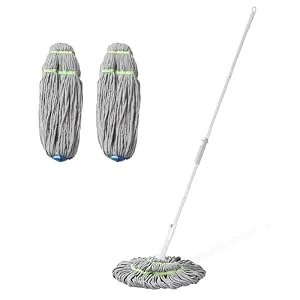 BOOMJOY Twist Mop, Self-Wringing Wet Mop for Floor Cleaning, Microfiber Ratchet Tornado Mop, 3 Resuable Heads White - twist mop
