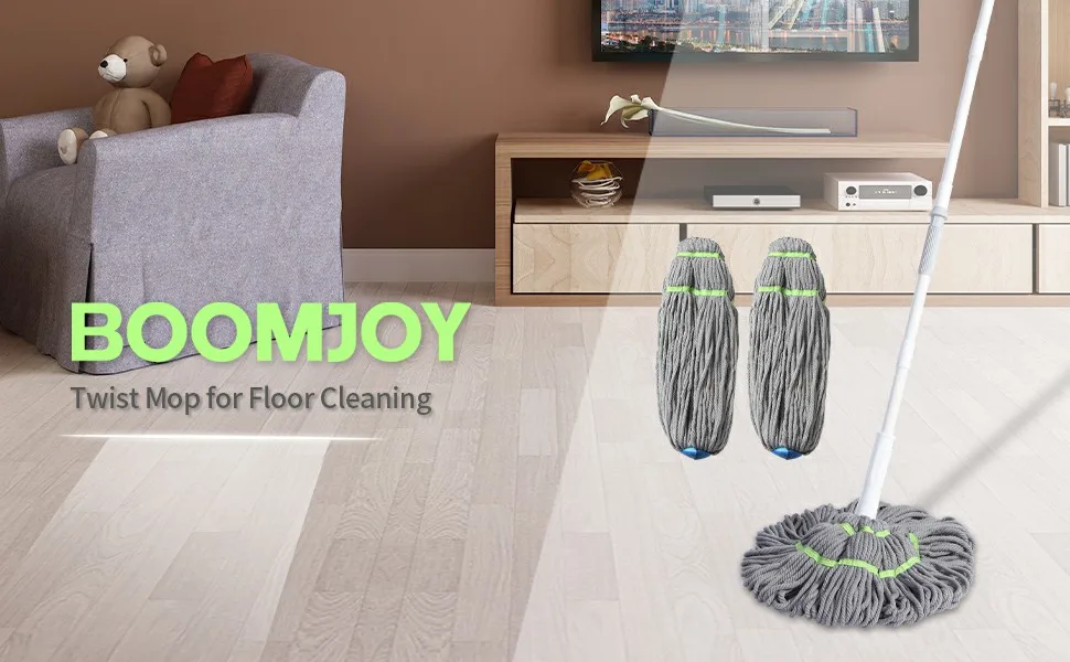 BOOMJOY Twist Mop, Self-Wringing Wet Mop for Floor Cleaning, Microfiber Ratchet Tornado Mop, 3 Resuable Heads White - twist mop