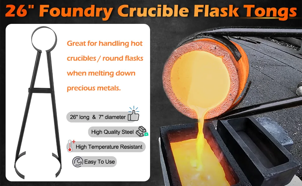 26" Foundry Crucible Flask Tongs for Graphite Refinery Crucibles for Gold Silver Copper Metal Melting Casting Refining Tool - product information 31