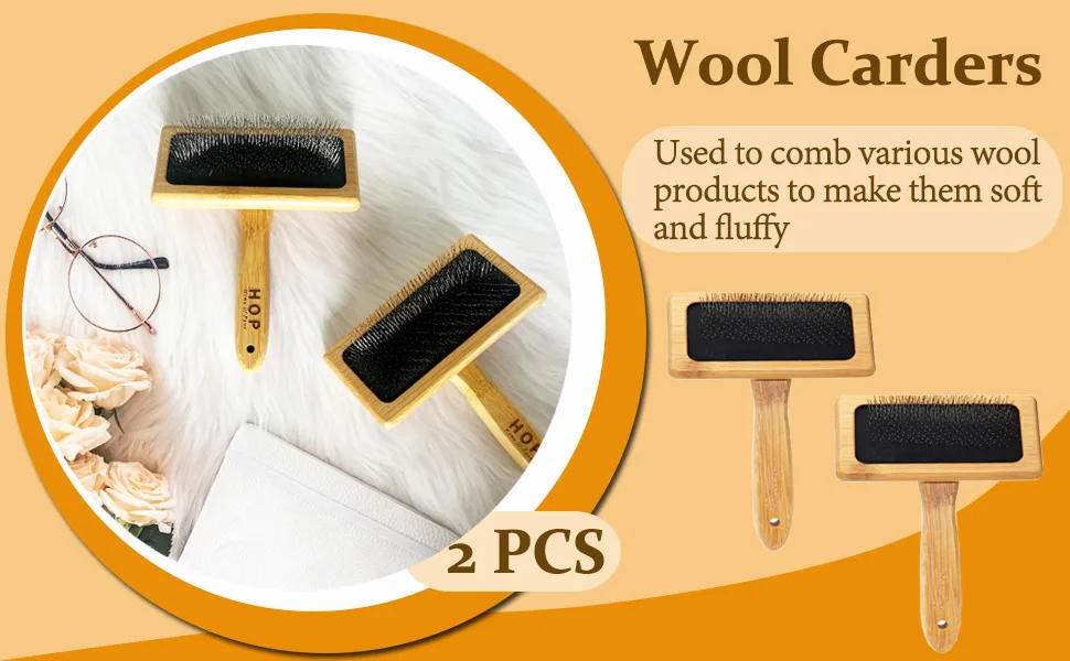 2 Pcs Wool Carders,Hand Carders for Wool,Craft Wool Needle Felting Tools with Solid Wood Handle,Slicker Brush for Dogs,Carding Brushes for Needle Felting Wool - product information 1