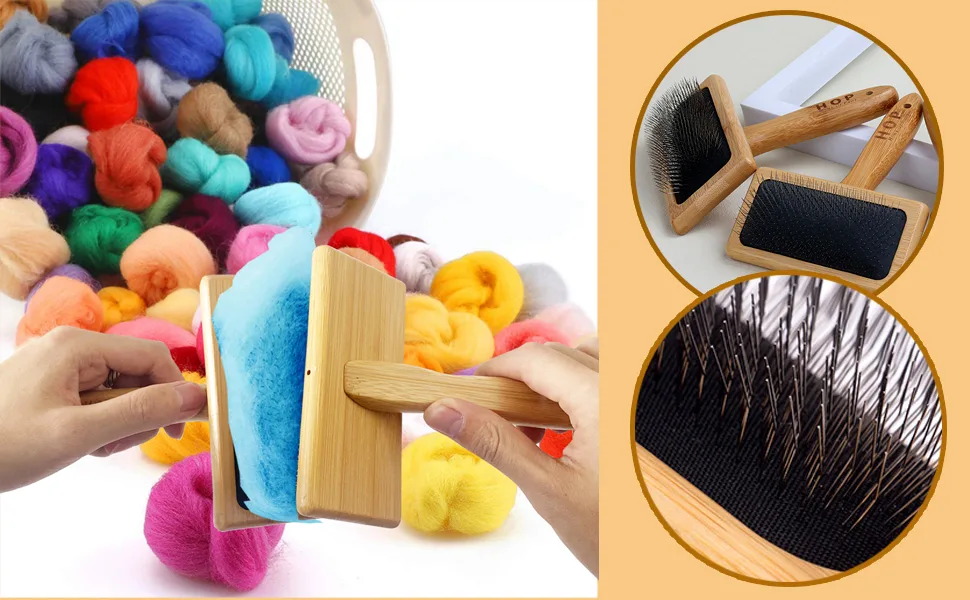 2 Pcs Wool Carders,Hand Carders for Wool,Craft Wool Needle Felting Tools with Solid Wood Handle,Slicker Brush for Dogs,Carding Brushes for Needle Felting Wool - product information 3