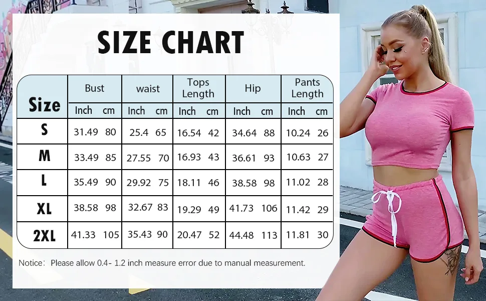 WIHOLL Womens Casual 2 Piece Short Sleeve Outfits Sets Summer Sexy Active Tracksuits Black X-Large - size chart