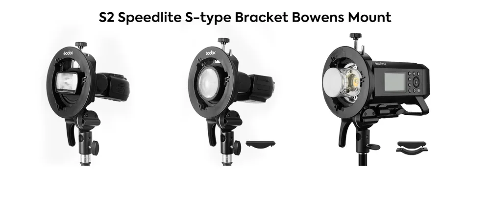 Godox S2 Speedlite S-Type Bracket Updated Version Bowens Mount for Godox V1 AD200Pro, AD200, AD300Pro, AD400Pro, V860II TT685 TT600 TT350 Series, Flexible Tilt Control, Large Handle - s type bracket