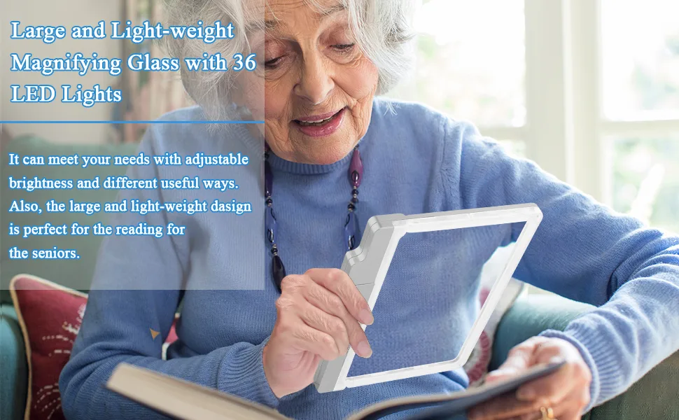 4X Magnifying Glass with 36 Adjustable LED Lights Provide Full-Page Viewing Area Evenly Lit Perfect for Low Vision Person and Seniors Silver magnifier - magnifying glass with light