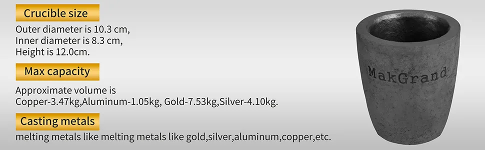 MakGrand Casting Graphite Crucibles, Melting Casting Metal, Withstand The High Temperature 1800(3272F), Refining Aluminum Gold Silver Copper, Casting Tools (3.5kg) - 3.5kg