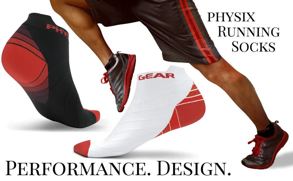Physix Gear Sport Low Cut Socks Men & Women - Ankle Compression Running Socks with Arch Support Large-X-Large Black/Grey (2 Pairs) - Low cut