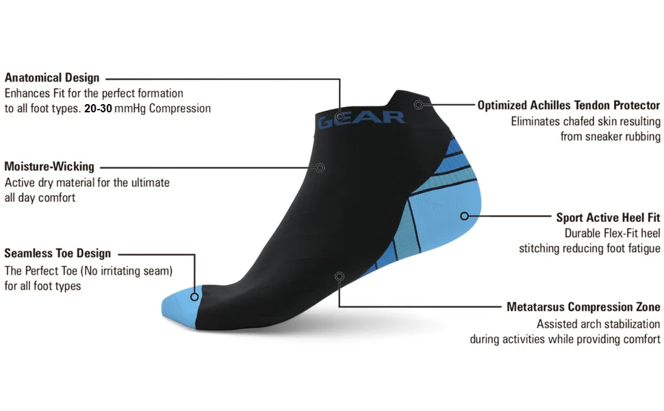 Physix Gear Sport Low Cut Socks Men & Women - Ankle Compression Running Socks with Arch Support Large-X-Large Black/Grey (2 Pairs) - Low Cut Socks