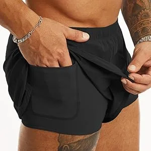Ouber Men's Running Shorts with Liner 2'' Workout Shorts Bodybuilding Side Split Mesh Gym Shorts Grey Large - product information 9