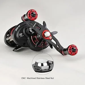 GOMEXUS Carbon Handle Compatible for Shimano Daiwa Baitcasting Reel with Sensitive Knob Red Sensitive knob 8x5 for Daiwa/Abu - DC105A20BKGD1