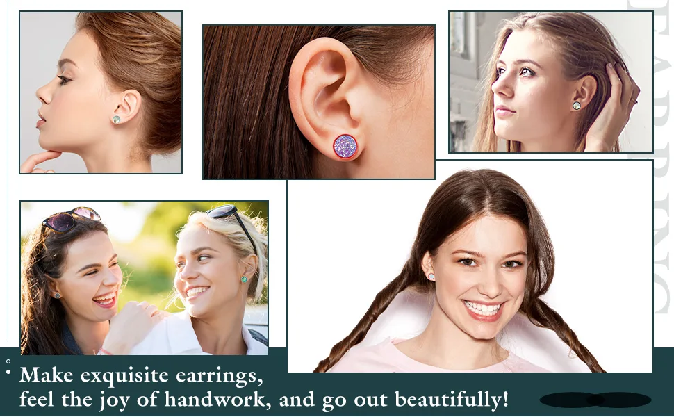 300 Pieces Stud Earring Kit Include 100pcs 12 mm Stainless Steel Blank Stud Earring Bezel Settings 100 Rubber Backs 100 Stainless Steel Earring Backs (Silver with Silver and Clear) - product information 4