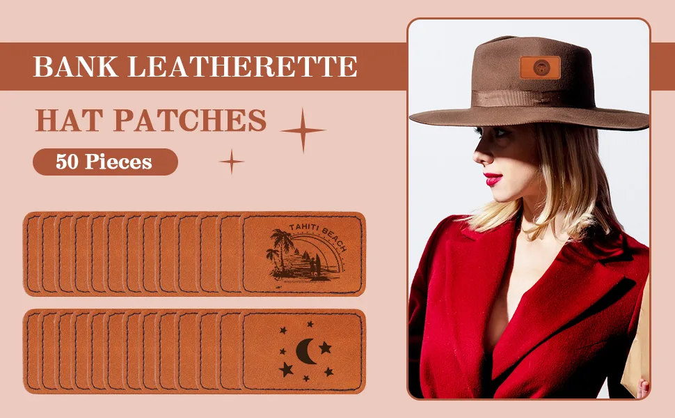 50Pcs Blank Leatherette Hat Patches with Adhesive,Rectangle Leather Patches for Hats Custom Fabric Repair Laser Supplies(3 * 2inch) - Enough Quantity For Daily Need