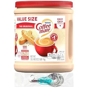 Coffee mate Original Powder Creamer, 35.3 oz Canister with By The Cup Stainless Steel Measuring Spoons - product square