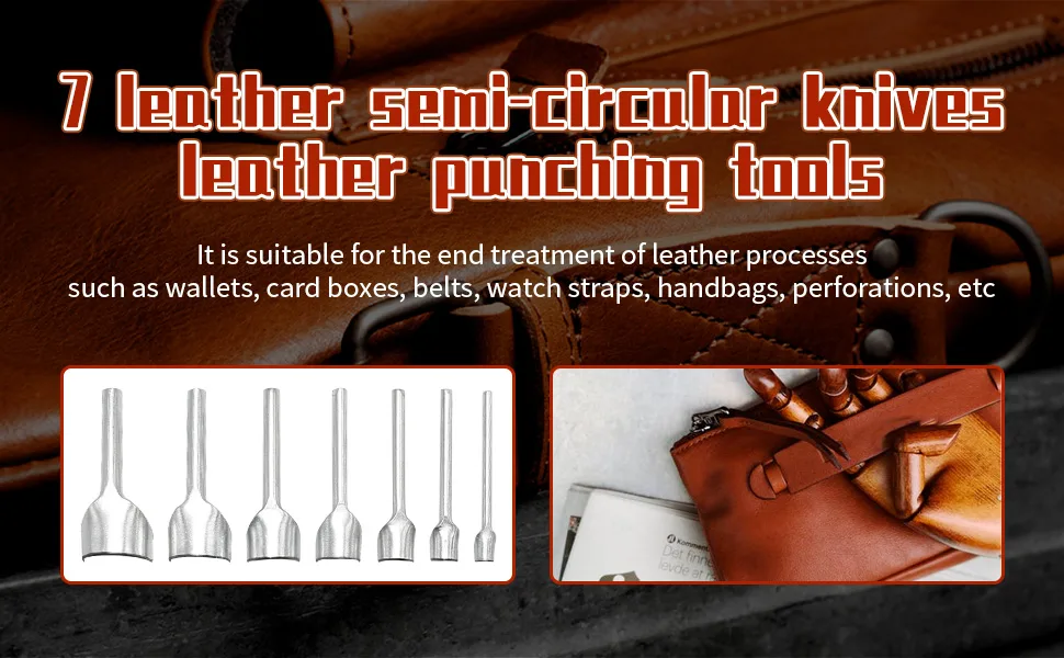 ZUDKSUY 7 Pcs Leather Half-Round Shaped Cutter Leather Working Tools Leather Craft Punching Tools Punch Strap Belt Wallet Bag DIY Handwork - 2358