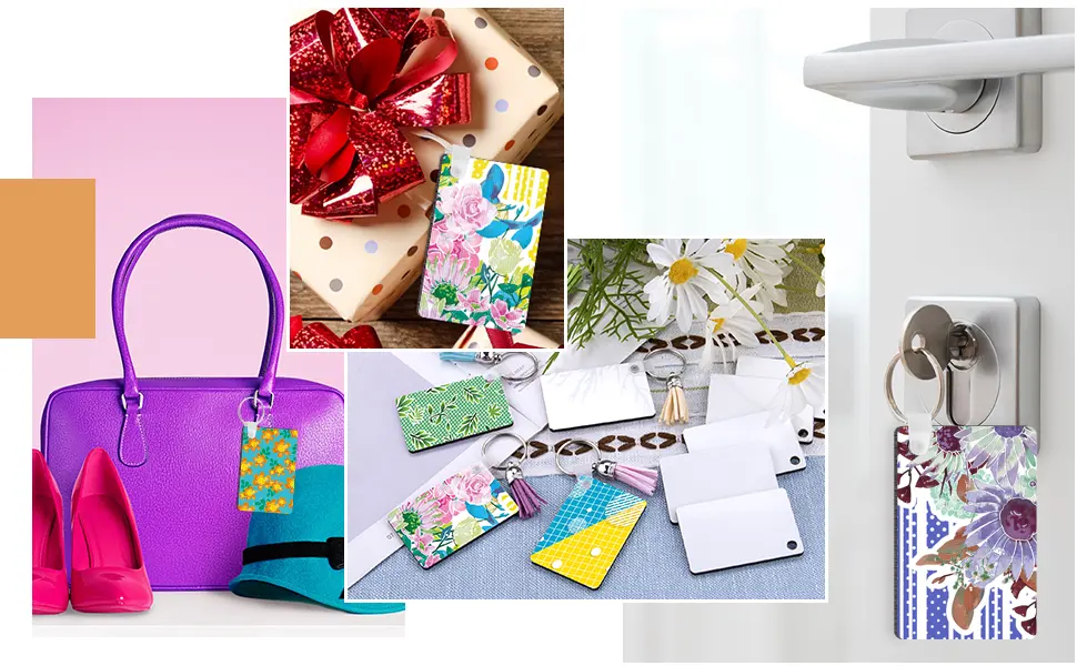 Duufin 120 Pieces Rectangle Sublimation Keychain Blanks Double Side Heat Transfer Blanks MDF Blank Board Key Rings Blanks for Sublimation DIY and Craft - Duufin sublimation keychain blanks set is ideal for various of DIY keychain crafting