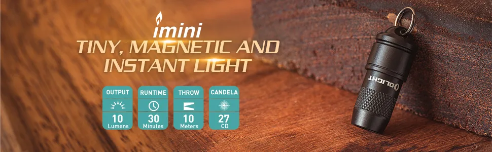 OLIGHT IMINI 10 Lumens Tiny Keychain Flashlight, Portable Quick-Release Small Flashlights with Magnetic Base, Powered by 3 LR41 Button Cells for EDC and Emergency (Black) - imini