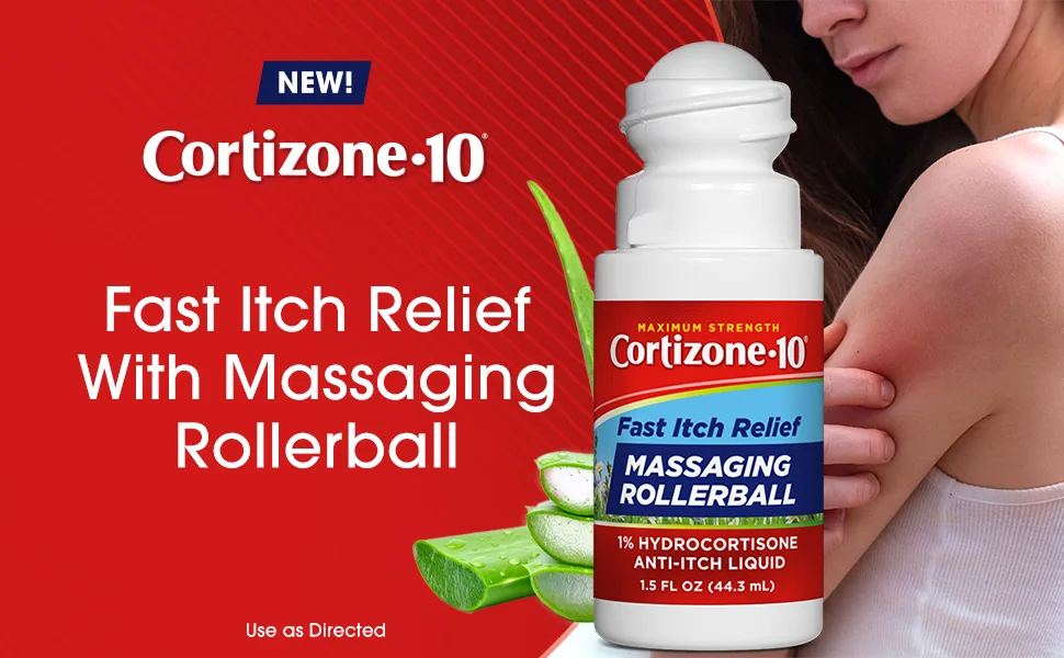 Cortizone-10 Maximum Strength Fast Itch Relief with Massaging Rollerball, 1% Hydrocortisone, 1.5 oz. - Cortizone 10 Fast Itch Relief With Massaging Rollerball