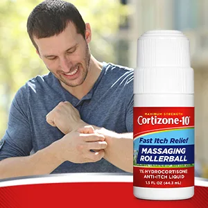 Cortizone-10 Maximum Strength Fast Itch Relief with Massaging Rollerball, 1% Hydrocortisone, 1.5 oz. - easily apply this anti-itch liquid with the massaging rollerball