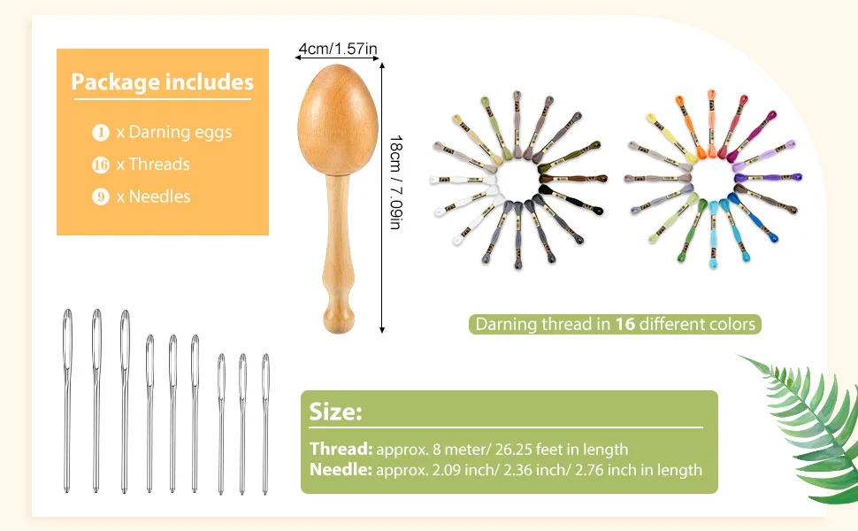 Darning Egg Darning Egg for Socks Wooden Darning Egg Wooden Darning Supplies Kit with Large Eye Needles Sewing Threads for Socks Clothes Adults Darner DIY Handicraft Home Sewing Care (Multiple color) - product information 2