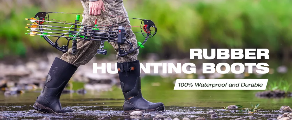 HISEA Rubber Hunting Boots for Men Insulated Rain Boots Waterproof Neoprene Work Boot for Farming Fishing, Adjustable Calf 6 Black - hunting boots