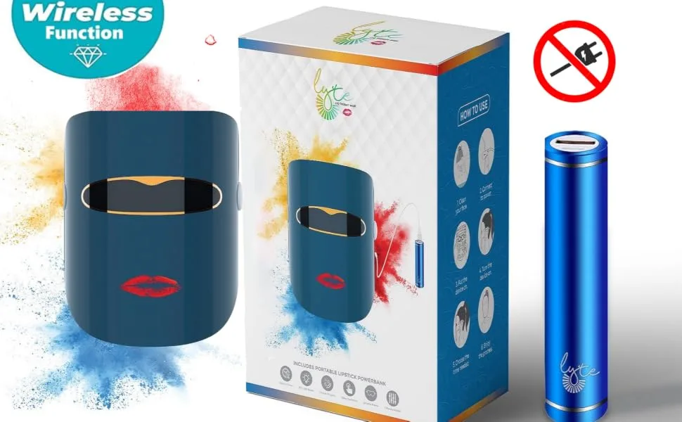Lyte TRI Color LED Light Therapy Mask Skin Red Blue Amber LED w/Lipstick Powerbank (Lyte Mask) - lyte