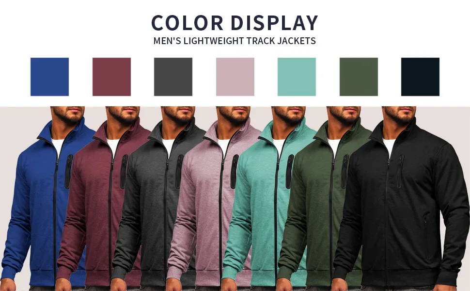Men's Full Zip Up Active Track Jacket Mock Neck Long Sleeve Casual Sweatshirts Medium Wine Red - color display