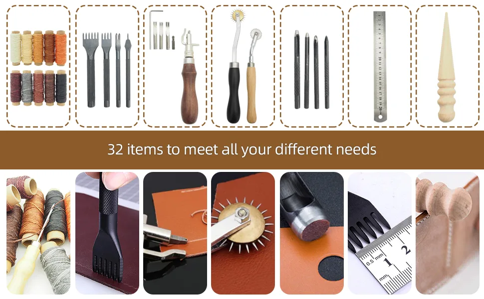 PLANTIONAL Leather Working Tools for Beginners: Professional Leather Craft Kit with Waxed Thread Groover Awl Stitching Punch for Leathercraft Adults Gifts - product information 14