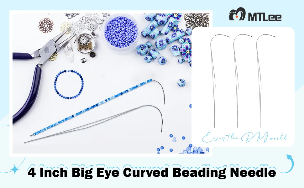 4 Inch Big Eye Curved Beading Needle Stainless Steel Beading Needles Silver Curved Sewing Needles DIY Bead Spinner Needles Craft Curved Needles Sewing Tool for Bead Needles Tool (10 Pieces) - product information 1