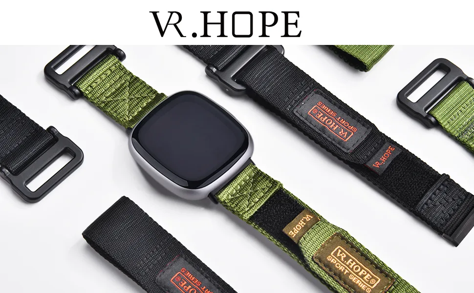 V.R.HOPE Watch Band Compatible with Fitbit Versa 3 / Versa 4 / Fitbit Sense/Sense 2 for Men, Nylon Sport Adjustable Strap Military Tactical Style Replacement Rugged Wristband Black - Watch Band